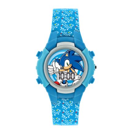 Disney Sonic the Hedgehog Kids Flashing Light Digital Watch with Printed Blue Silicone Strap,SNC4036