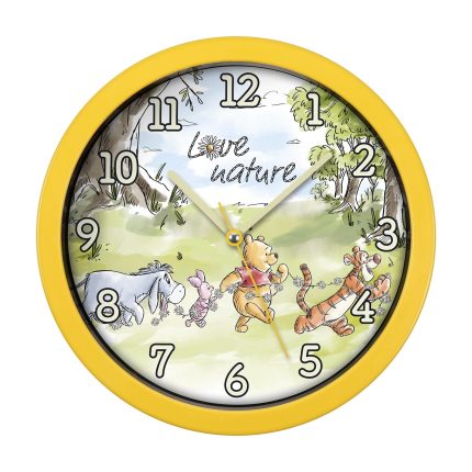 Disney Winnie The Pooh Printed Characters 3-hand Dial Yellow Frame Wall Clock, One Size,WP3014