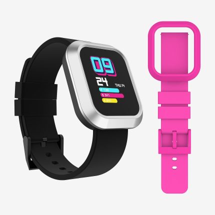 iTouch Flex Unisex  Smartwatch  Silver/Black & Pink Silicone Strap,TF415A-B02,45mm