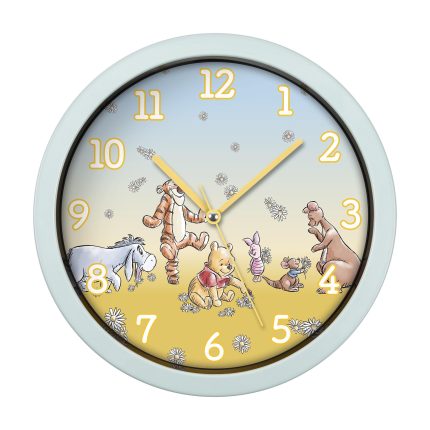 Disney Winnie The Pooh Printed Characters 3-hand Dial Light Blue Frame Wall Clock, One Size,WP3015